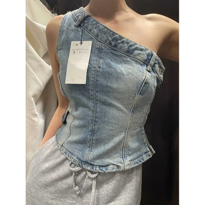 Traf Women's Corset Crop Top Y2k Streetwear Summer Women's Clothing - Vitage Denim Croo Top Women Vest 2023
