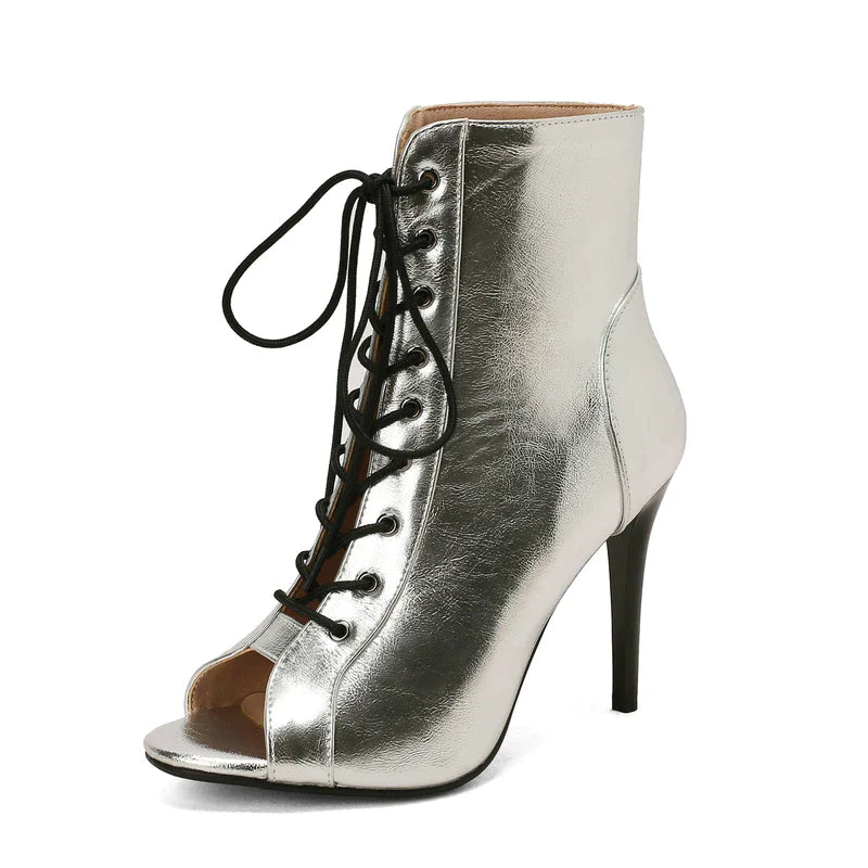 Fashion Party Women's Dance Shoes Sexy Thin High Heels Open Toe Summer Sandals Latin Jazz Ballroom Indoor Dance Cool Boots Shoes Silvery