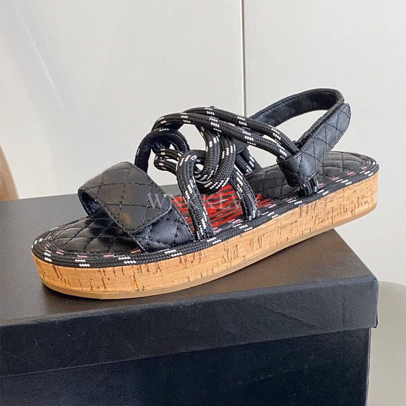 New Summer Women Real Leather Splicing Hemp Rope Open Toe Casual Sandals With Sticky Strap Design Resort Beach Flat Shoes as show 5