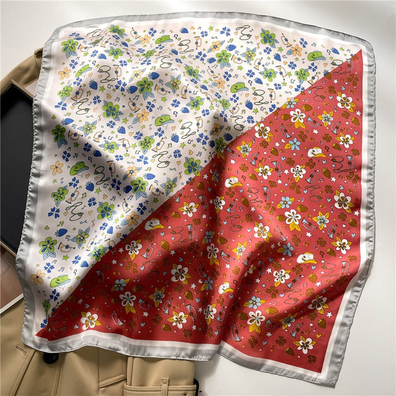 Fashion Wraps Satin Hijab Luxury Square Scarf for Women Hair Bands Ribbon Headband Silk Shawl Neckerchief Female Bandana FJ713-3