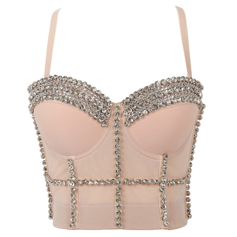Women Tank Tops Luxury Sequined Rhinestone Pearl Wedding Push Up Bra Woman Clothes Camis Stage Ladies Crop Top Corset y2k Blusas