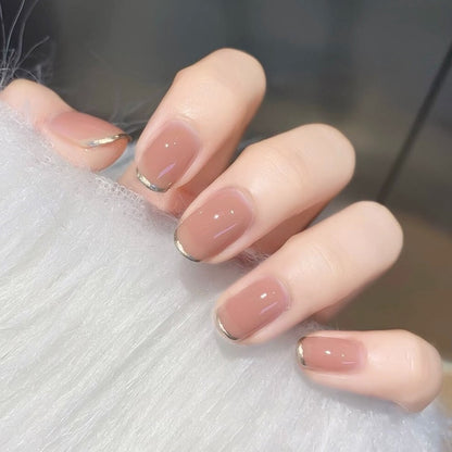 24Pcs/Set Fake Nails With Glue Full Cover Nail Tips Press On Med Nails DIY Manicure Oval Head False Nails Pink Almond Artificial