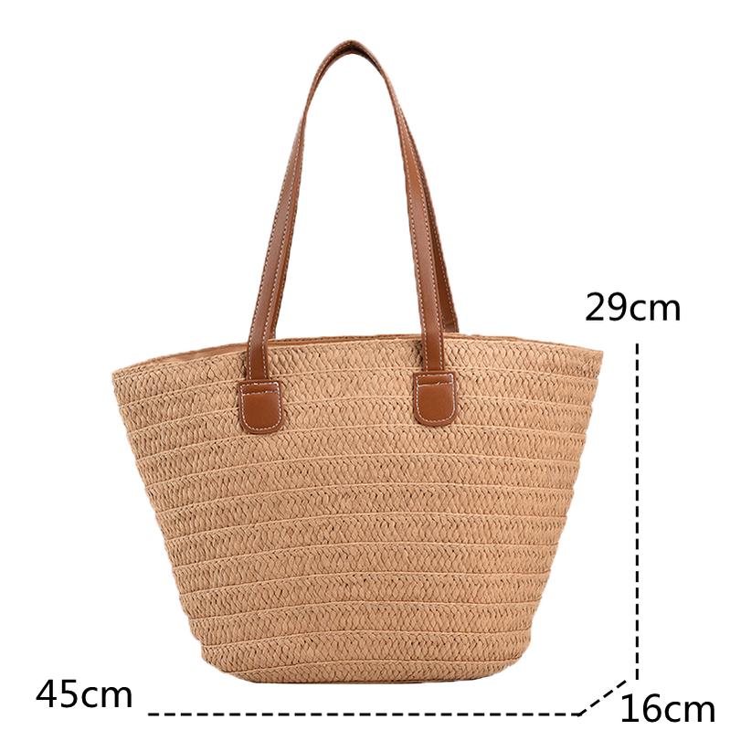 Women Braided Basket Clutches Top-handle Bag Large Straw Portable Shoulder Bag Summer Beach Party Purses Shopper Satchel Female