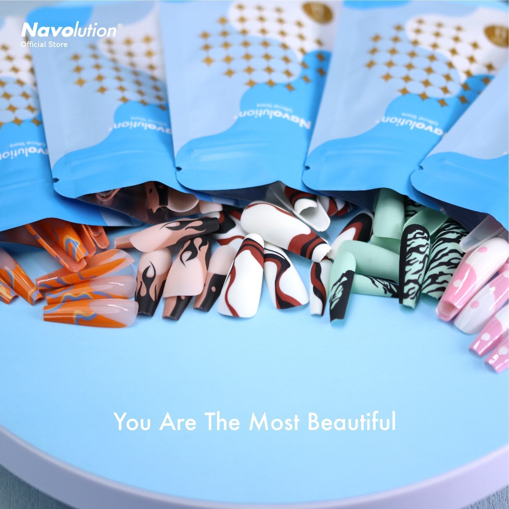 Navolution 24Pcs/Set DIY Manicure Wearable Fake Nails press on Detachable Finished Fingernails Ballet Square Head Almond Short