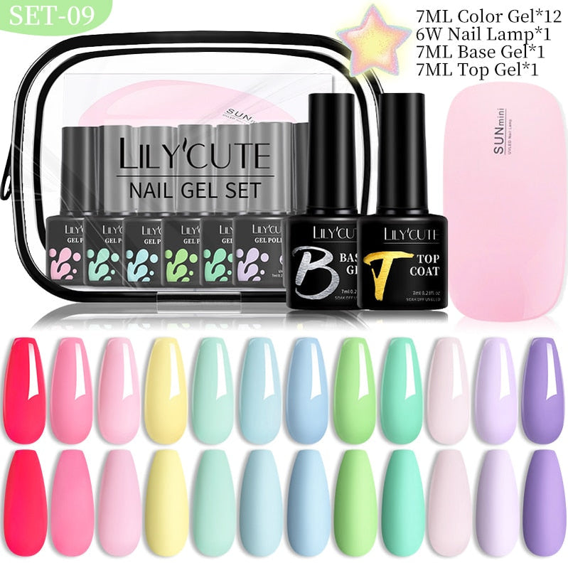 LILYCUTE 12PCs 7ml Spring Macaron Nail Gel Polish Set Semi Permanent UV Gel For Manicure Soak Off Gel Nail Polish Kit Varnishes 56060-9