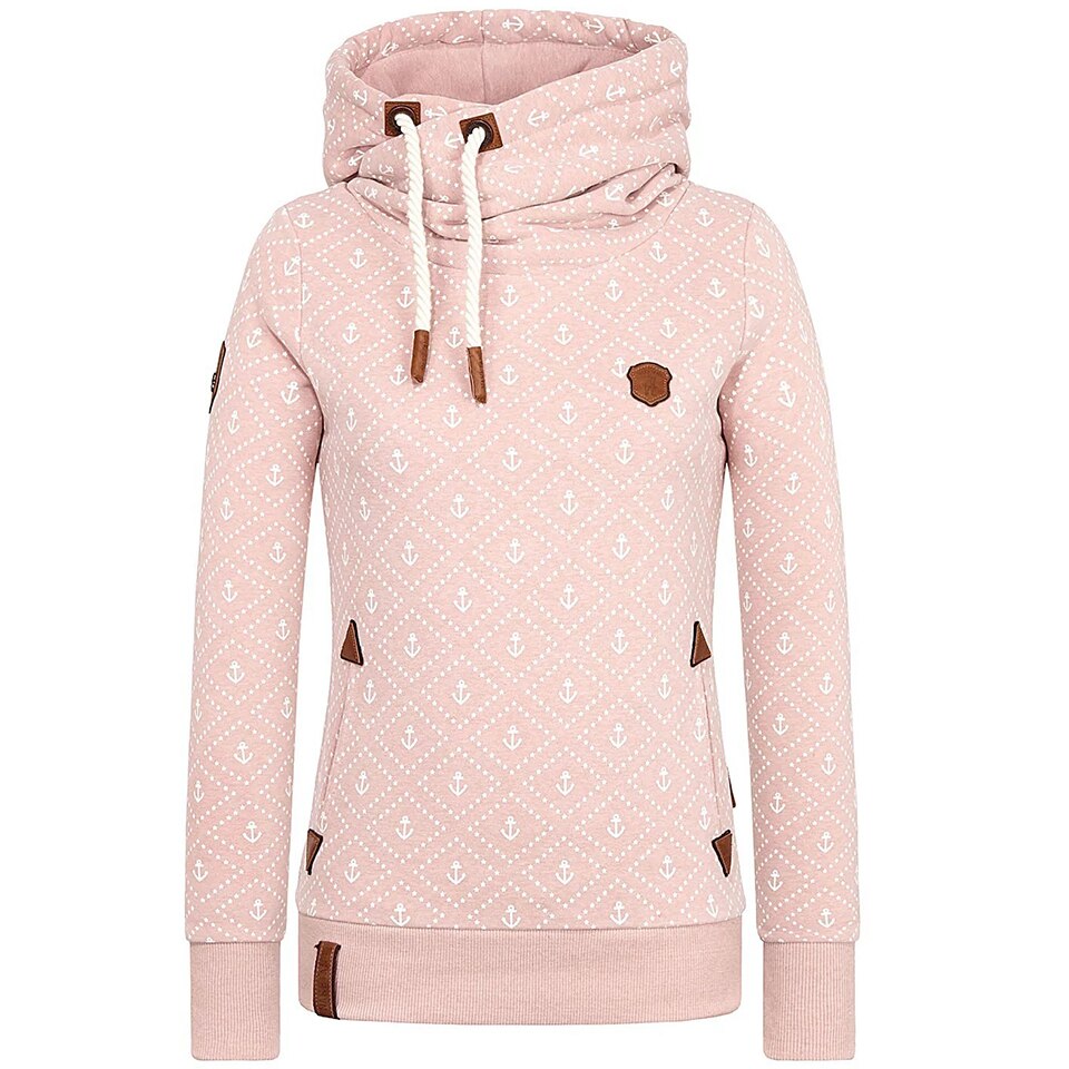 Anchor Print Big Size Hoodies Women 5xl Poleron Mujer 2024 Korean Street Pocket Sweatshirt Drawstring Slim Fit Hipster Hoodie