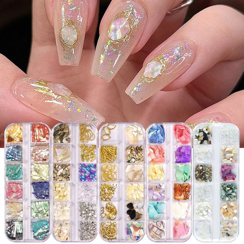 Nail Art Aurora Shell Flakes Abalone Nails Charms 3D Irregular Slice Shell Stone Sequins Nail Art Decoration Manicure Accessory