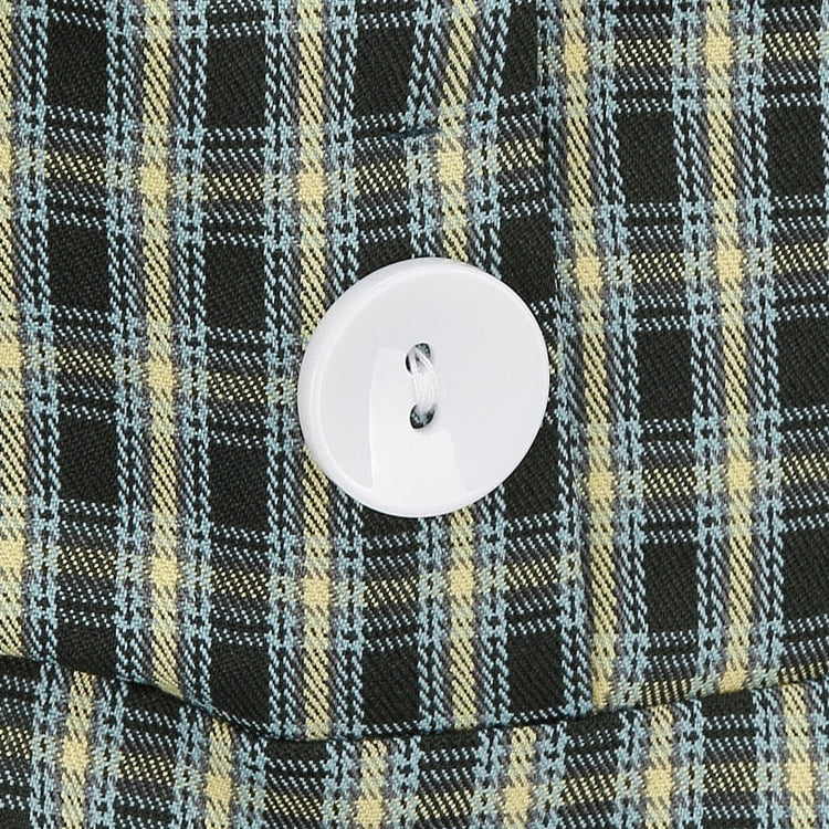 Tonval Gigot Sleeve Button Up Vintage Rockabilly Swing Dress Elegant Party Wear 2022 Women Fall Outfits Green Plaid Dresses