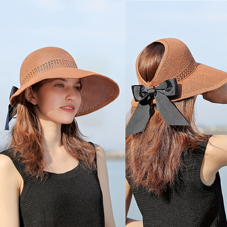 Fashion Wide Brim Sun Visor Cappelli Visua all'uncinetto Picnic Beach UV Protection Cappellino per cappelli da donna estate all'aperto