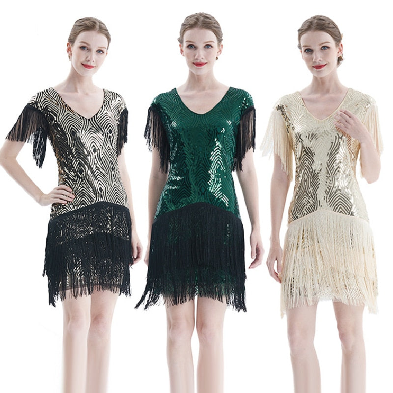 Abito estivo per donne 1920 Flapper vintage Great Gatsby Fringe Beloned Abites Cocktail PROM BASSEGI