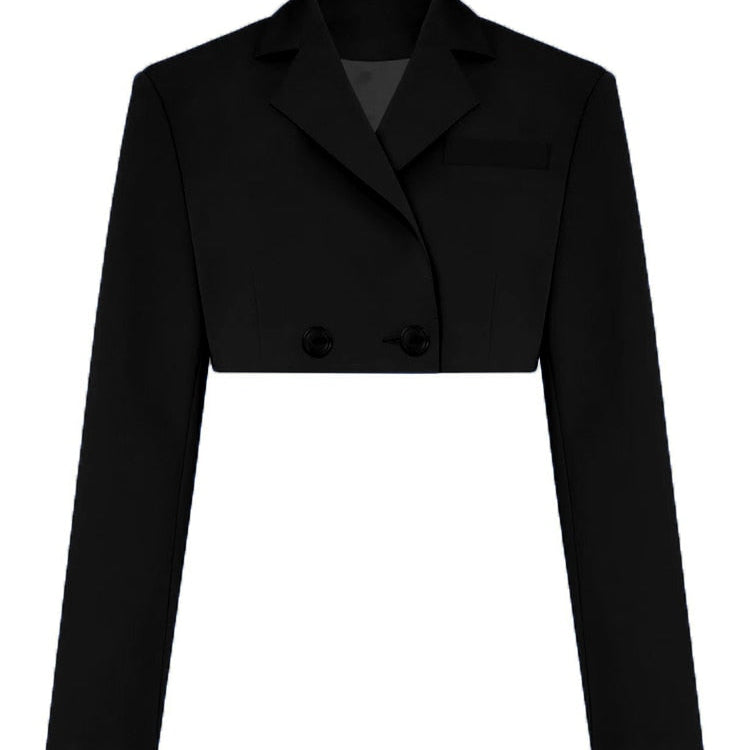Casual Two Piece Sets Women's Fall Outfits New Black Matching Sets With Skirt And Blazer Cropped Top Suit For Women Only Black Coat
