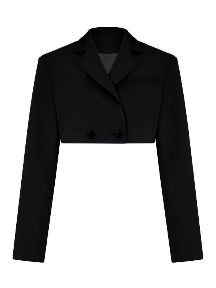Casual Two Piece Sets Women's Fall Outfits New Black Matching Sets With Skirt And Blazer Cropped Top Suit For Women Only Black Coat