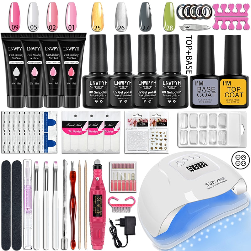 Nail Kit 54/36W UV LED Nail Lamp Dryer 10/4 Colors UV Gel Nail Polish Kit Manicure Art Tools Set Top Base Nail Drill Machine set S106-X5-(25-28)
