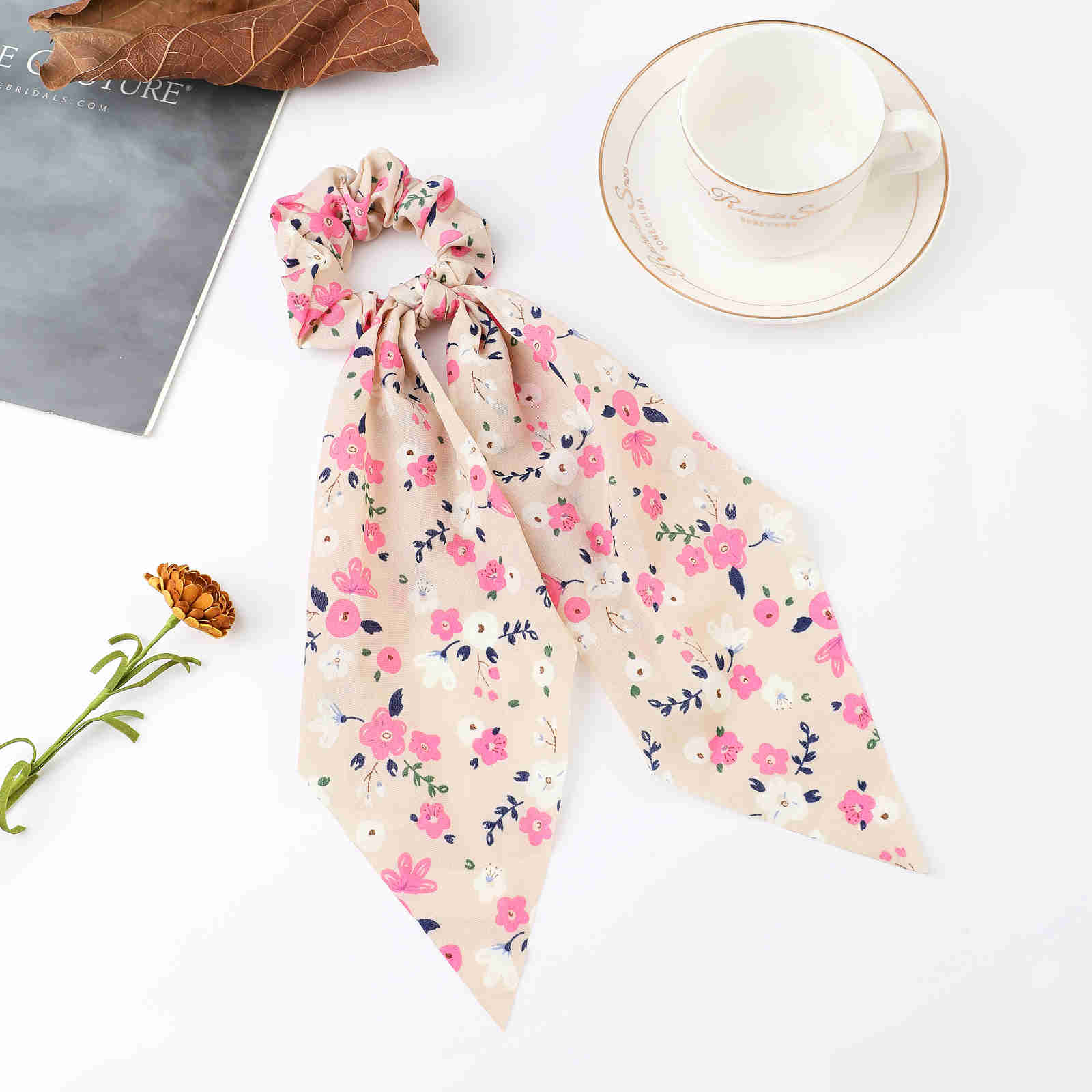 Fashion Print Chiffon Long Ribbon Scrunchies Women Girls Ponytail Scarf Elastic Hair Bands Ties Hair Accessories Wholesale 6