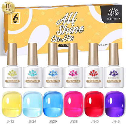 BORN PRETTY 10ml Nude Pink Gel 6PCS Nail Polish Set Milky Jelly Pink Transparent Serise Soak Off UV LED Nail Gel Varnish Kit