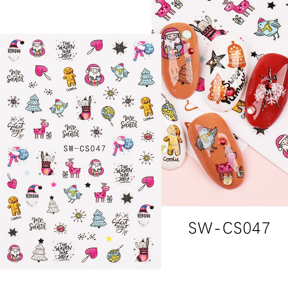 Snow Bird Winter Autumn Nail Art Stickers Maple Leaf Cotton Flower Fall Design Line Adhesive Sliders Manicure Decoration JINO-48 SW-CS047