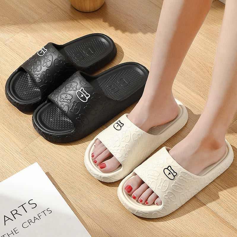 Outdoors Summer Women Men Flat Thick Platform Slippers Non-Slip Cartoon Home Bath Sandals Beach Slides Couples Ladies Shoes