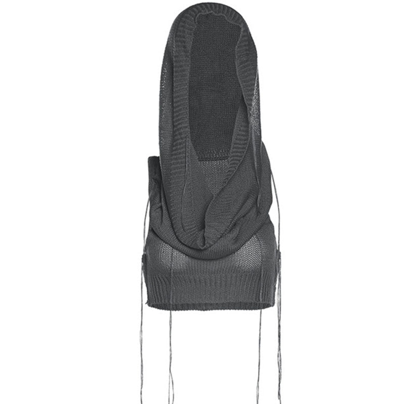 Knitted Y2k Hooded Crop Top Women Summer Sleeveless Off Shoulder T Shirt Top 2023 Hooded Tee Street Wear Fashion White Yuqung Dark Grey