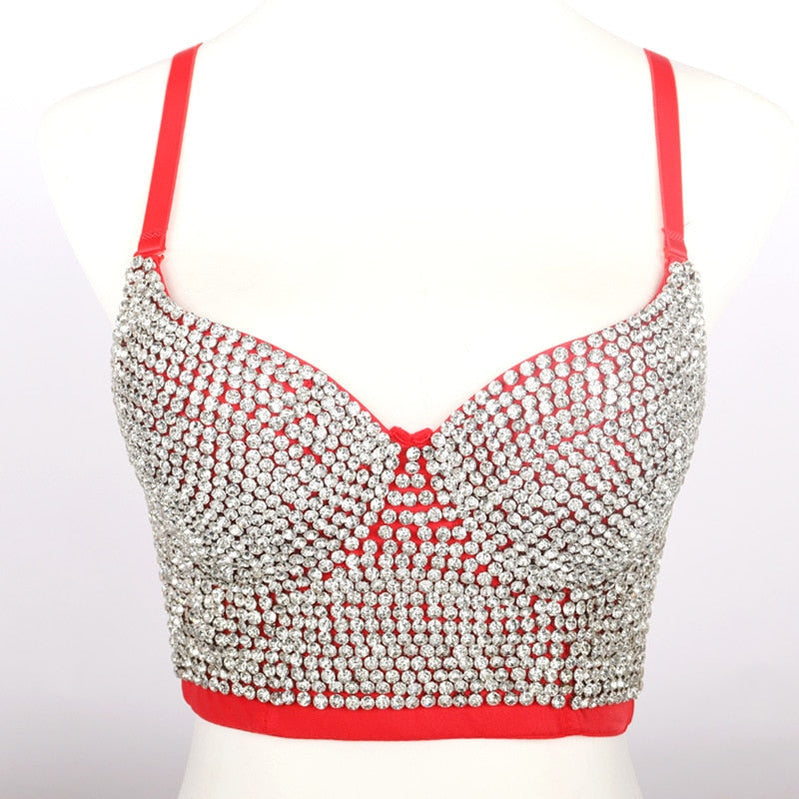 Women Tank Tops Luxury Sequined Rhinestone Pearl Wedding Push Up Bra Woman Clothes Camis Stage Ladies Crop Top Corset y2k Blusas