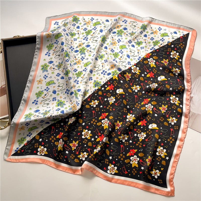 Fashion Wraps Satin Hijab Luxury Square Scarf for Women Hair Bands Ribbon Headband Silk Shawl Neckerchief Female Bandana FJ713-6