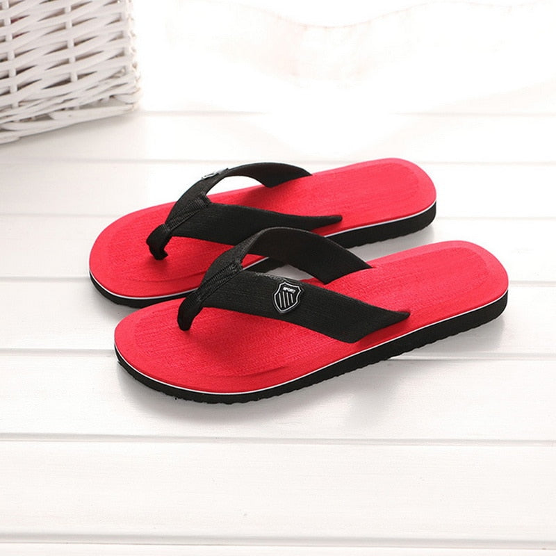 Slippers Men Flip Flops Beach Sandals Non-slip Casual Flat Shoes Slippers Indoor House Shoes for Men Outdoor Slides Red