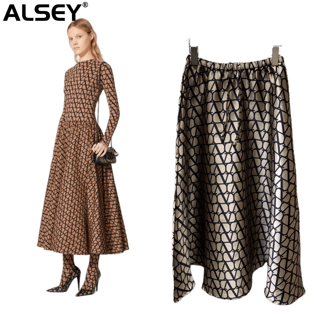 The Same Counter Women Half Skirt Spring and Summer Senior Grid Design In The Long Skirt