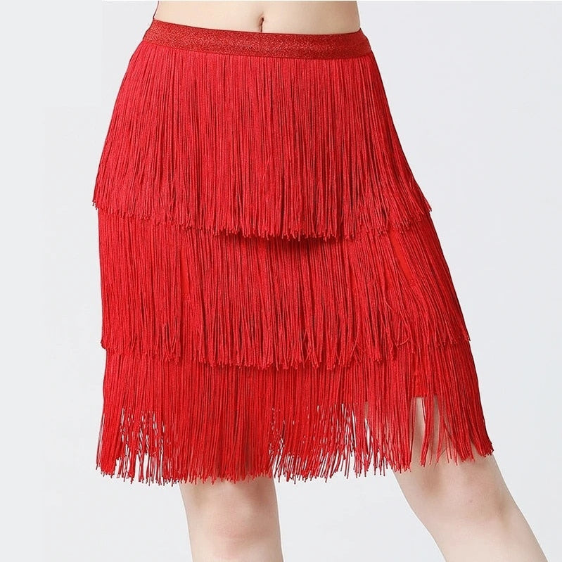 Women white color Dance Clothes Latin Dance Hip Scarf Tassel Skirt Latin Dress Ballroom Samba Fringes Competition Performance Red