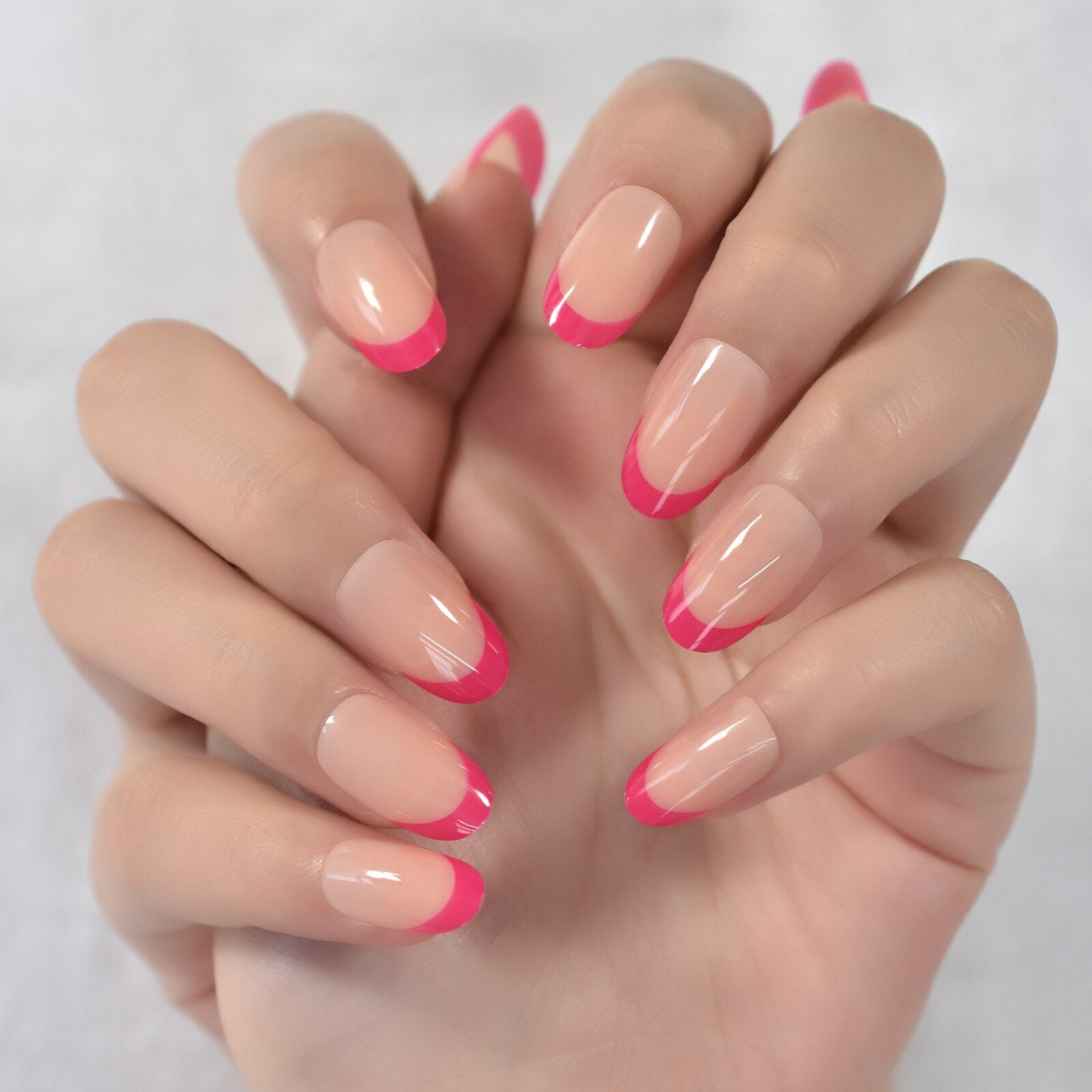 Glossy Gradient Rainbow Ombre French Press on Nails Almond Fake Nails Stiletto Oval Pointed Manicure False Nails Finger Tips L6405