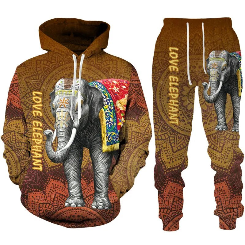 Autumn And Winter Male 3D Elephant Print Hoodie Pants Suit Casual Jogging Clothing Set Men Tracksuit Pullover Fashion Men's Suit 5 Spain