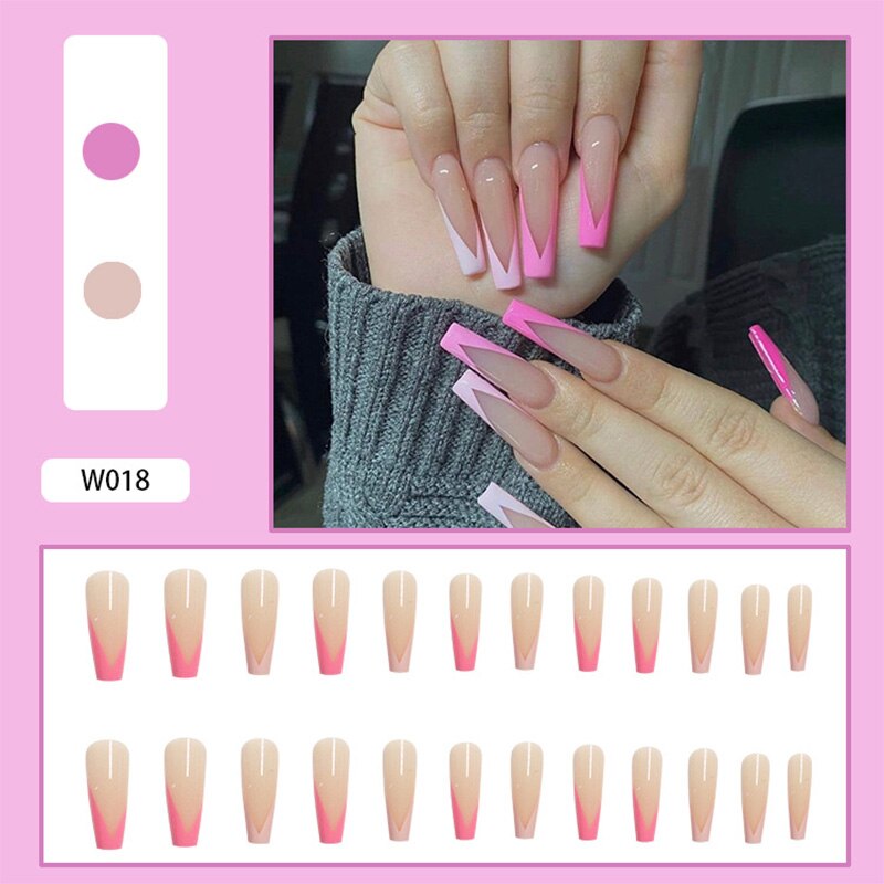 24Pcs/Box White French Fake Nails Press on Long XL Length Rhinestone Design False Nails Full Cover Acrylic Nail Tips JZJ-W018