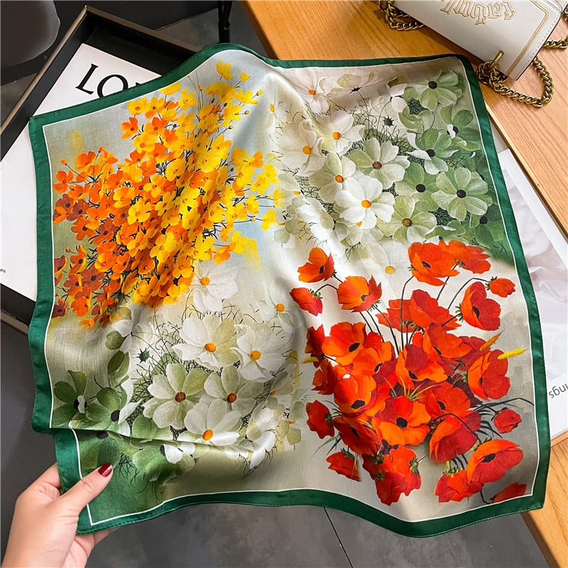 Classice 100% Silk Square Scarf Women Print Stripe Hair Band Wrist Foulard England Style Neckerchief Bandana Echarpe FZ186-1