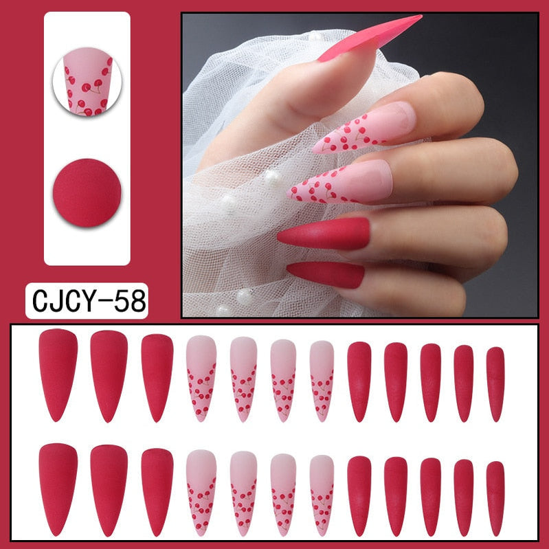 24pcs/Box Charming Pink Flame Short Ballet Wearable Fake Nails press on Square Head Full Cover Detachable Finished Fingernails CJCY 58