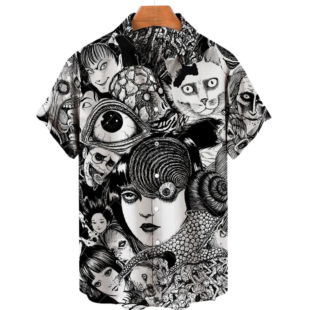 Summer New Men's Shirt 3D Printed Horror Pattern Hawaiian Fashion Designer Men's Horror Shirts Movie Print 3XL Tops