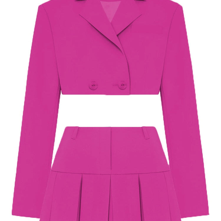 Casual Two Piece Sets Women's Fall Outfits New Black Matching Sets With Skirt And Blazer Cropped Top Suit For Women Rose Red Suit