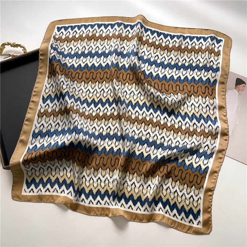 Fashion Wraps Satin Hijab Luxury Square Scarf for Women Hair Bands Ribbon Headband Silk Shawl Neckerchief Female Bandana FJ724-4