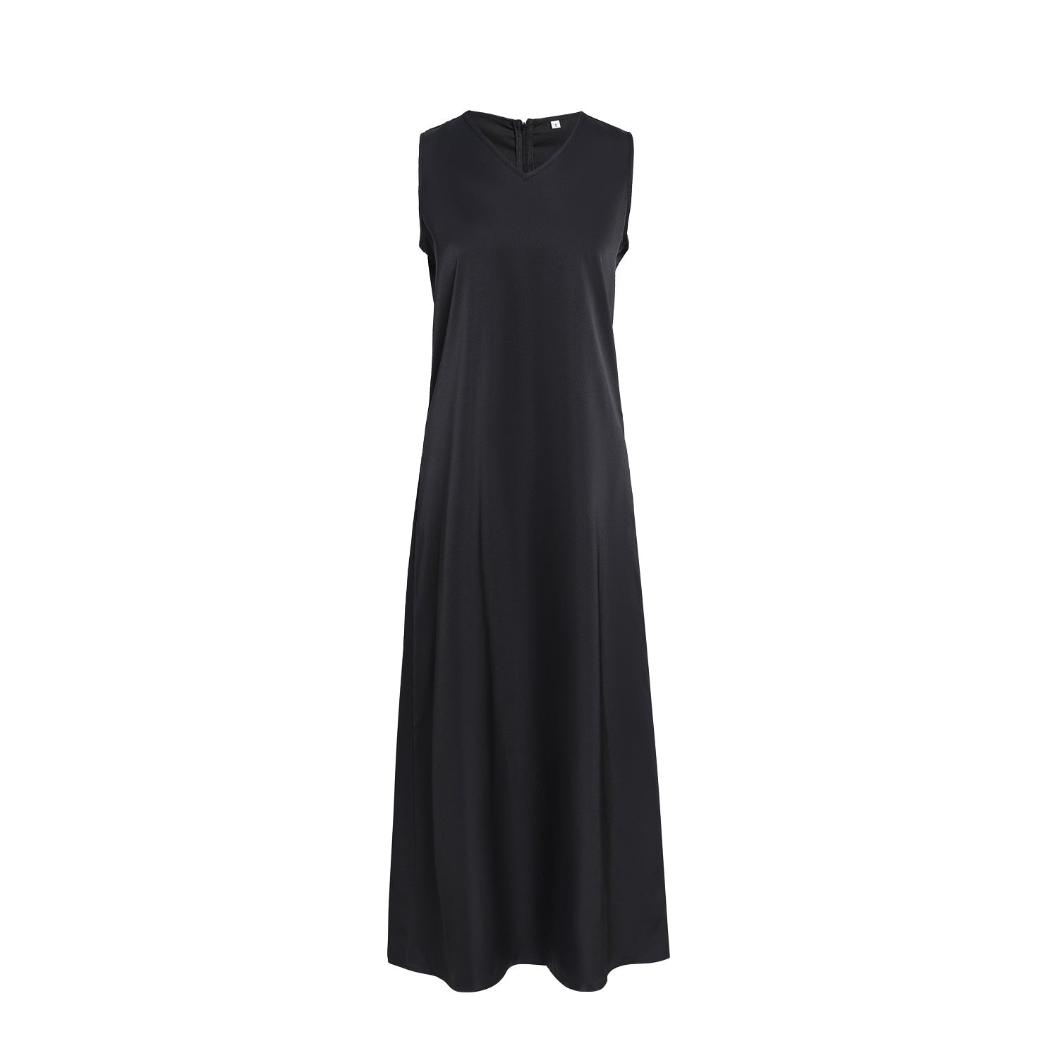 AP V Neck Satin Maxi Dress Rib Modal Mock Neck Fall Women Dress Three Colors Black Dress
