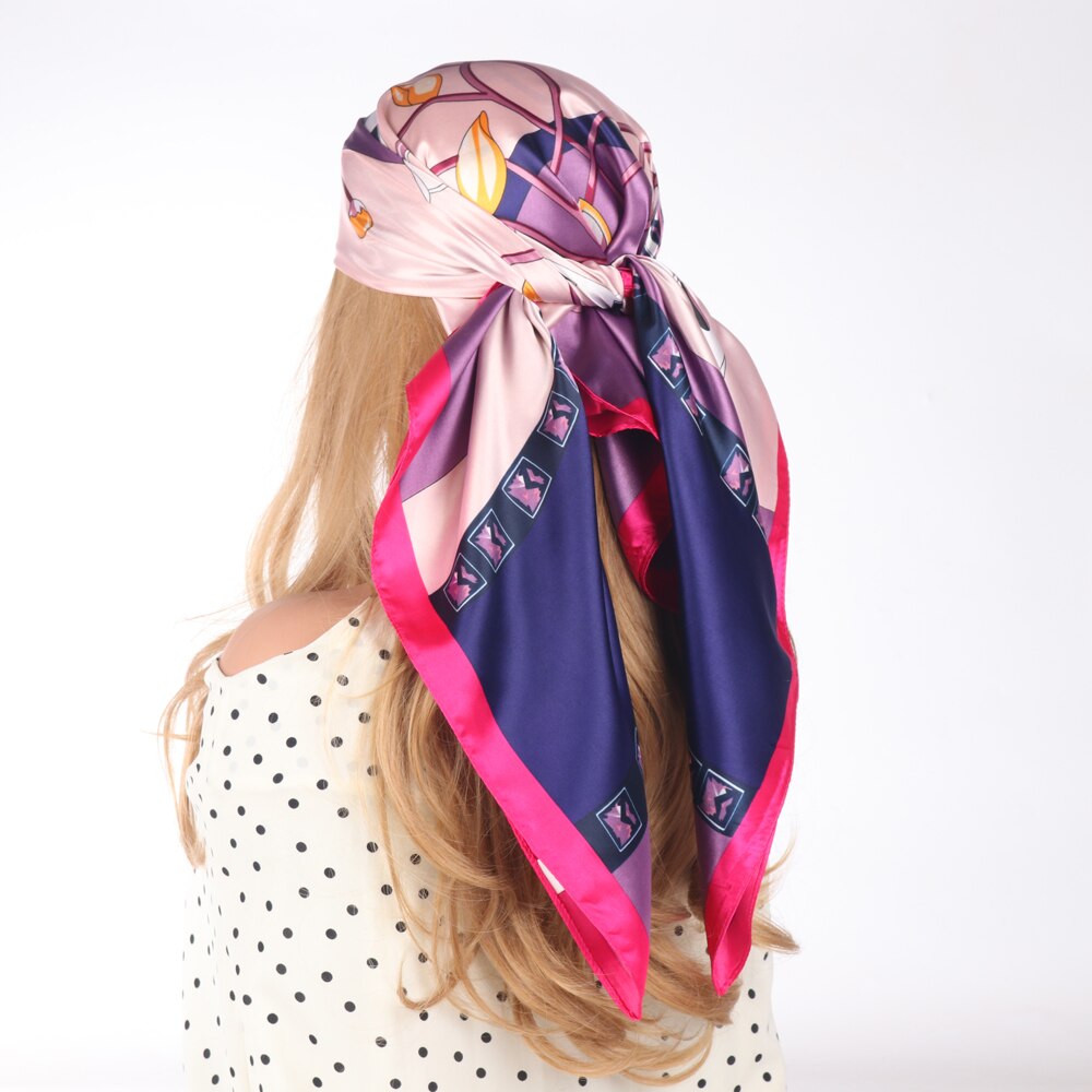 Silk Scarves Luxury Brand Spring Summer Women Head/Hair Scarf 90X90cm Fashion Hijab Bandana Cheveux Foulard Femme BK50-7 90X90CM