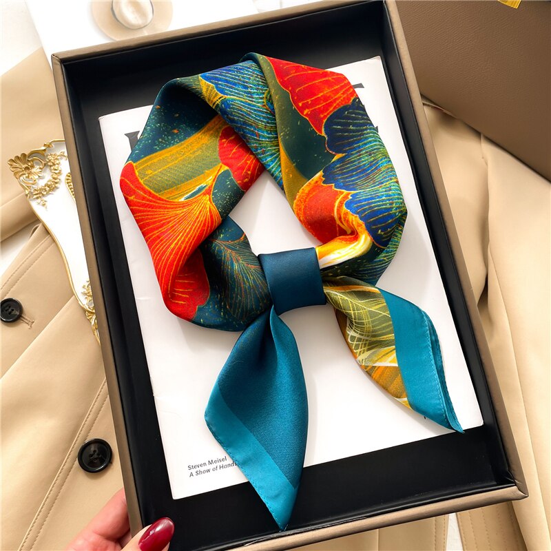 Luxury Print Satin Silk Square Scarf for Women Shawl Hijab Neckerchief Female Hair Ribbon Headband Fashion Wrap Bandana New FJ657-1