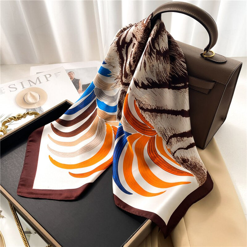 Luxury Print Satin Silk Square Scarf for Women Shawl Hijab Neckerchief Female Hair Ribbon Headband Fashion Wrap Bandana New FJ658-1