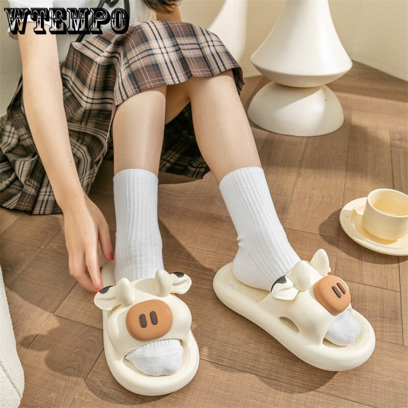 Women's Cute Cartoon Slippers Summer Pig Shower Flip Flops Indoor Sweet Girl Slides Ladies Shoes