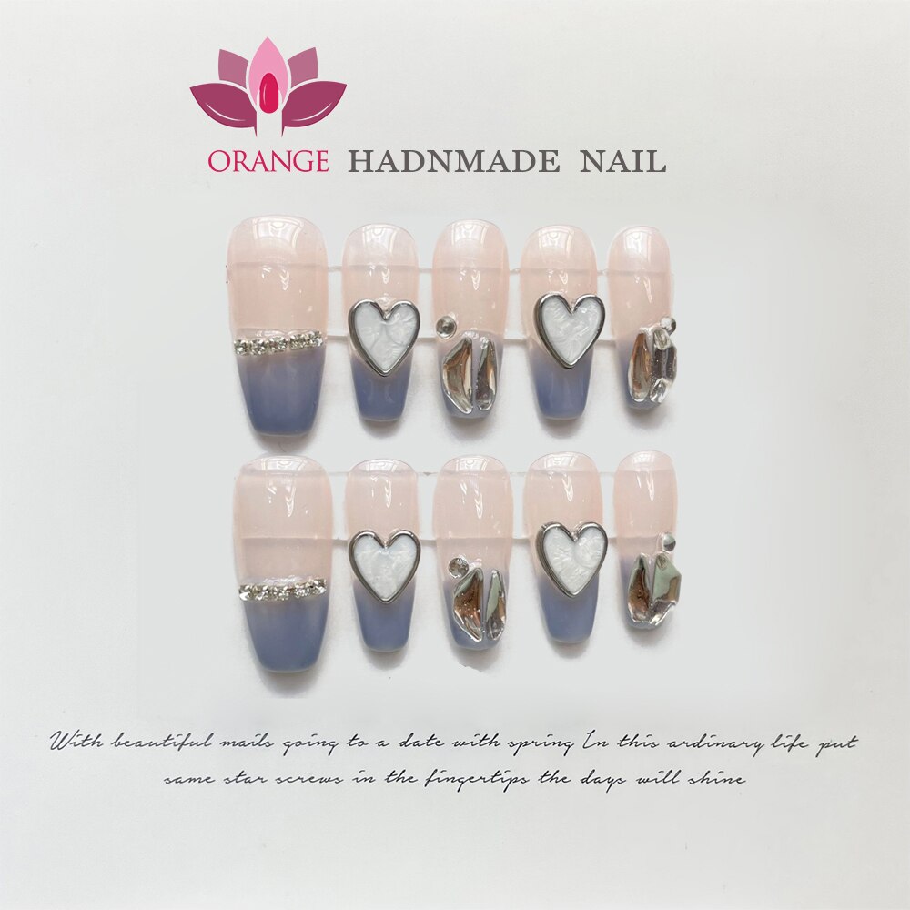 Handmade Wedding False Nails Medium Length Press on Nails With Designed Full Cover Coffin Manicuree Wearable XS S M L Size Nail