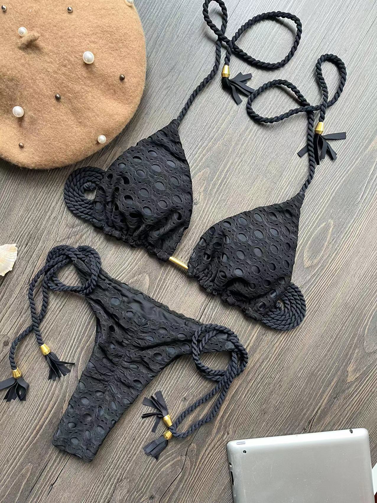 Sexy Bikini Set Swimsuit Mesh Swimwear Women white Bathing Suit Halter Top Patchwork Beachwear Women's Swimming Suit 8284