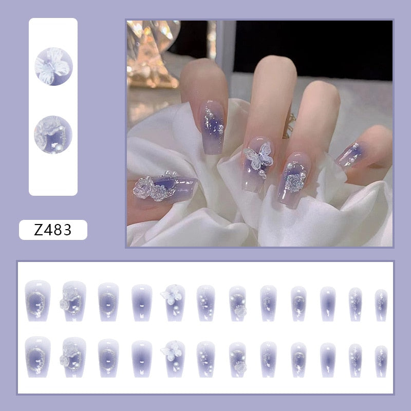 24Pcs/Box Sweet Short Round/Square Head False Nail Art Full Cover Detachable Artificial Fake Nails Ballerina Press on Nails Tips Z483