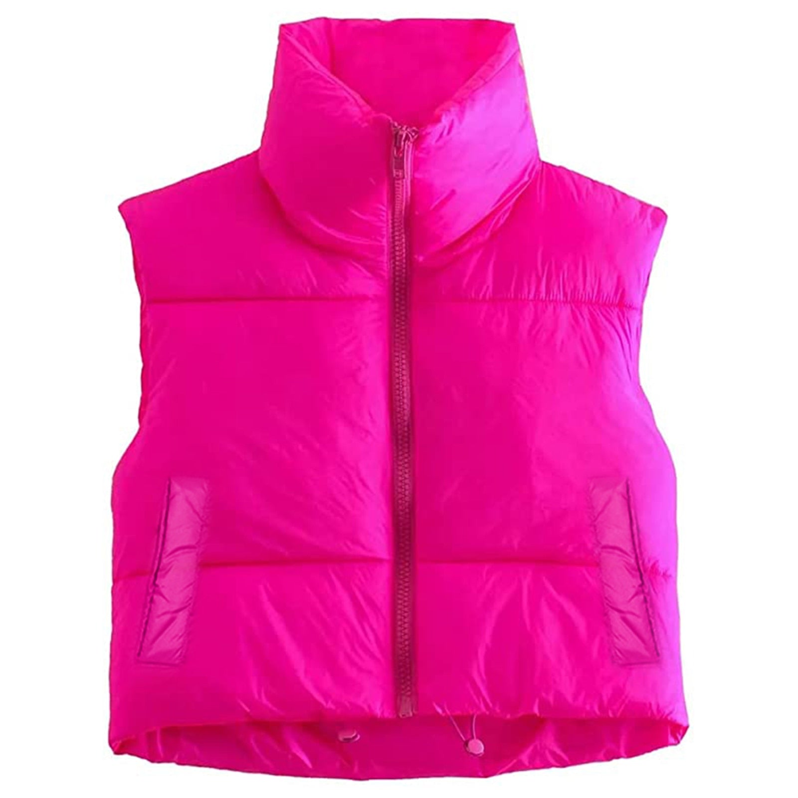 Women Winter Warm Crop Waistcoat, Sleeveless Stand Collar Double Sided Lightweight Puffer Vest D