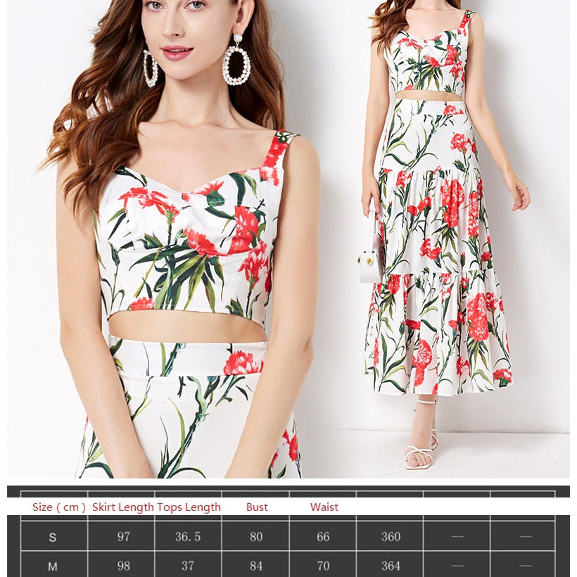 Summer Floral Dress Sets Women 2 Piece Outfit Sexy Slim Tops and Skirt Party Set Suspender Strap Suit Ballgown Frocks 5