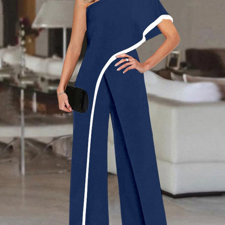Women's Summer Rompers Elegant Office Formal Jumpsuits Casual Solid One Shoulder Sexy Loose Party Overalls Oversized Navy