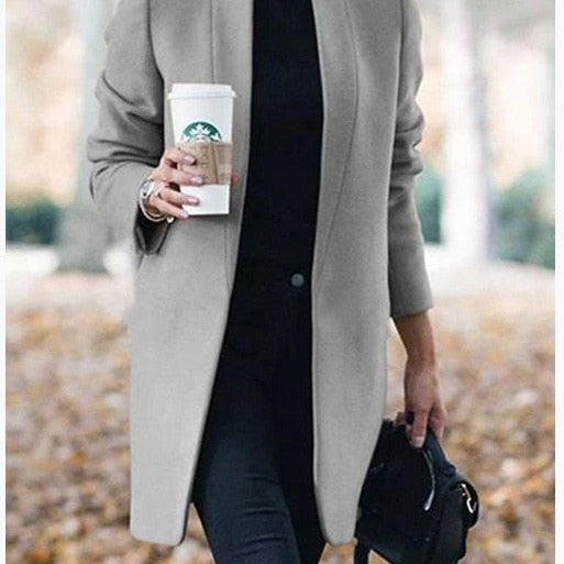 Autumn/Winter New European and American Fashion Solid Neck Woolen Coat qianhui