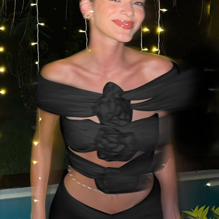 Mozision Rose Flower Sexy Crop Top Women Corset Summer Off-shoulder Sleeveless Ruched Tank Tops Bustier Ladies Short Tops Vest