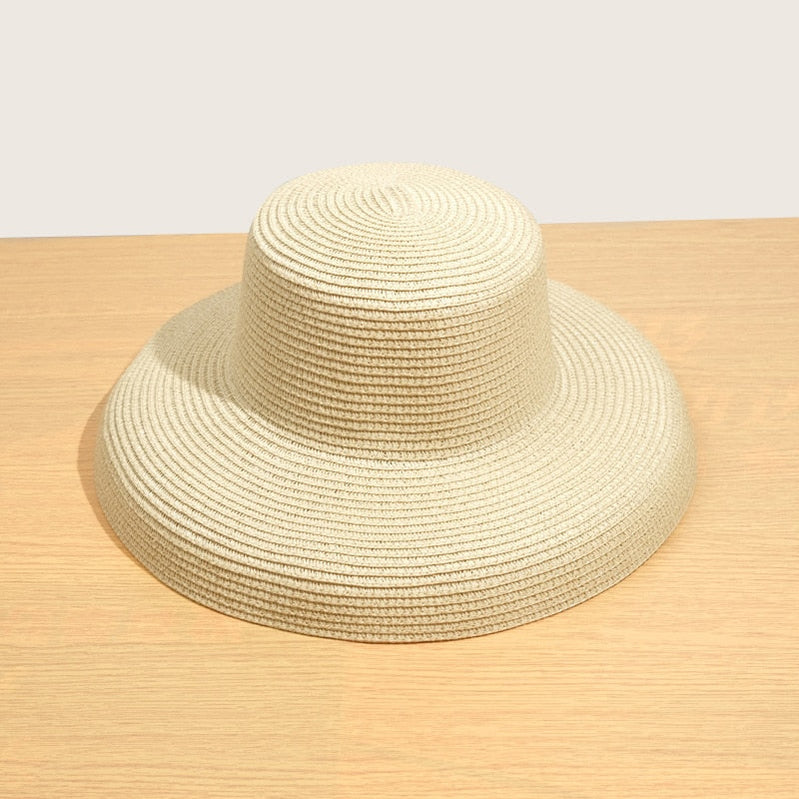 Summer hat new female sun hat folding beach hat big brim travel sunscreen Hepburn wind sun hat travel 8 Spain 55-58CM