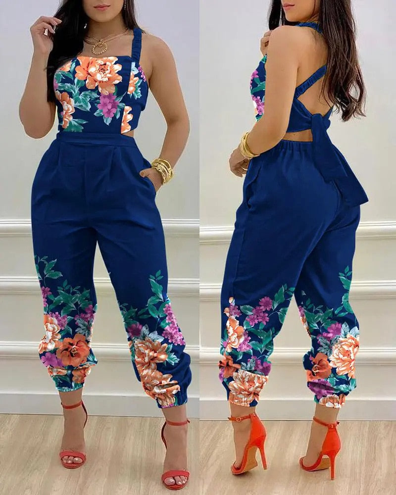 Summer Club Outfits For Women Jumpsuits For Mulheres Mono Manga Corta Mujer Bodycon Jumpsuit Sexy Holiday Outfits Bodysuit Blue print